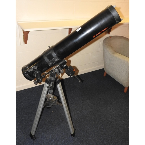 97 - Celestron astronomical telescope on tripod stand with counter weights and micro-adjusters, barrel le... 