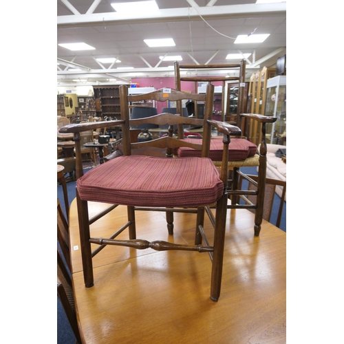 585 - Early 19th Century ash rush seated spindle back open armchair, also an early 19th Century ladderback... 