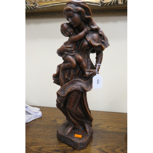 599 - Decorative poured wax sculpture of the Madonna with Child, height 49cm