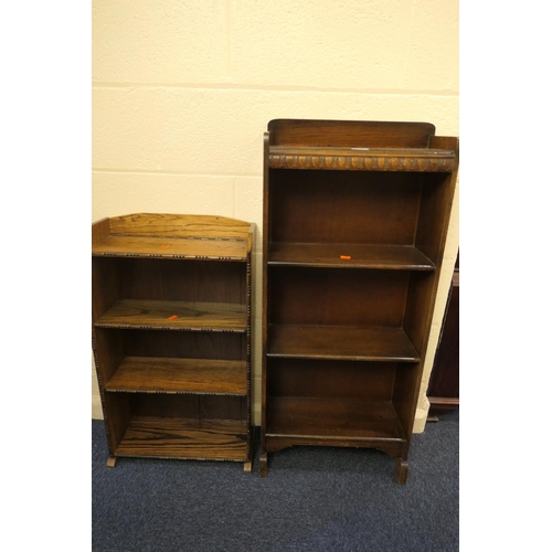 616 - Small George V oak open bookcase, width 46cm, height 77cm, also a narrow oak open bookcase, width 46... 