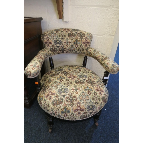 617 - Victorian tapestry fabric upholstered tub chair, width 64cm