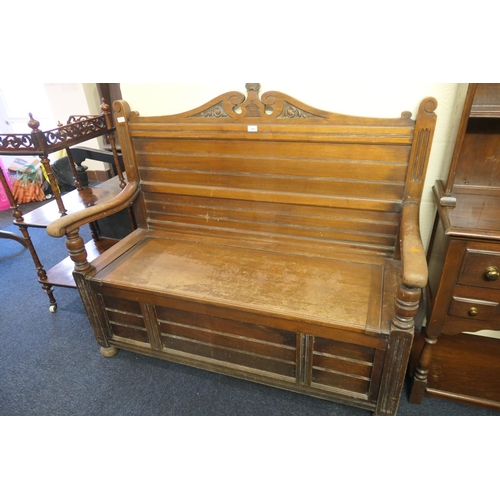 619 - Victorian walnut box settle, width 130cm, depth 57cm, height 114cm