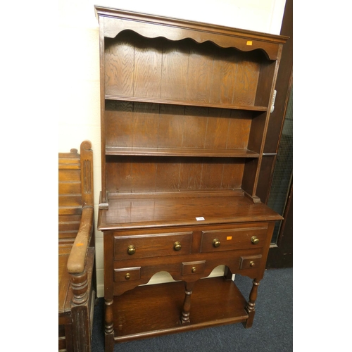 620 - Bevan Funnell Ltd dark oak small cottage dresser, width 92cm, height 163cm