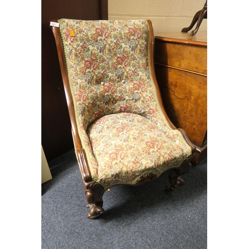 627 - Victorian mahogany and floral fabric upholstered lady's nursing chair