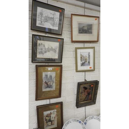 25 - Victorian gilt framed crystoleum, also a framed engraving of Beeston Castle, two Robson prints of Yo... 