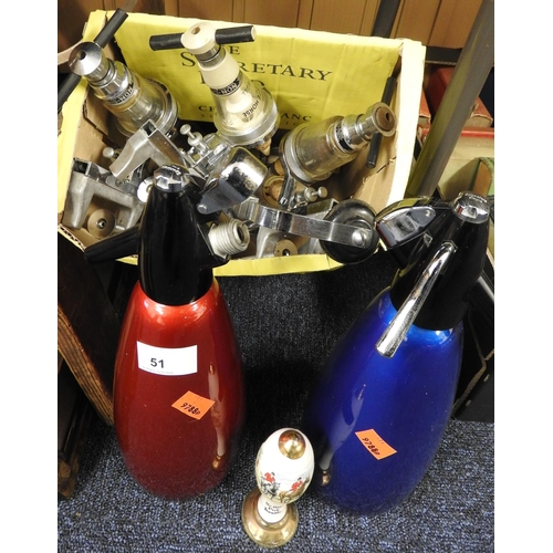 51 - Two vintage soda siphons and a number of optics