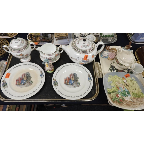 69 - Wedgwood Kutani Crane pattern china tea service, also Beswick Beatrix Potter plate etc