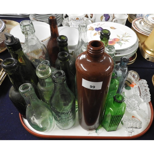 99 - Assortment of vintage bottles including Victorian codd bottle (1 tray)