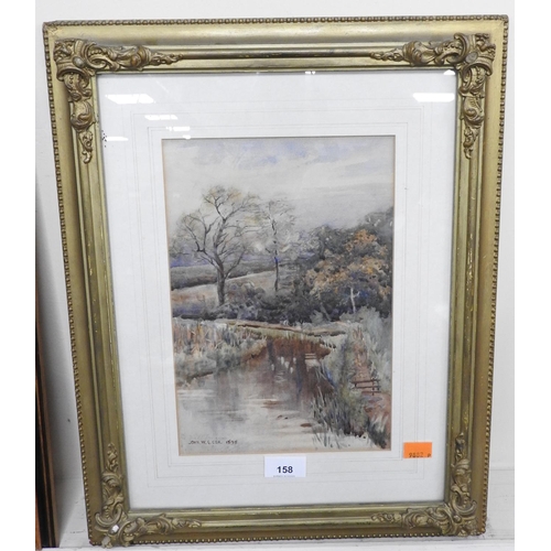 158 - John W G Cox, 'The mill stream', watercolour, signed, titled and dated 1898, 28cm x 19.5cm