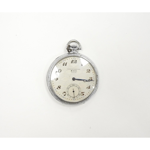 249 - Art Deco B.W.C. (Suisse) chrome cased chronometer pocket watch, 51mm diameter