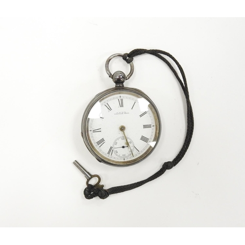 252 - Waltham silver cased keywind open faced pocket watch, hallmarked Birmingham 1889, 53mm diameter