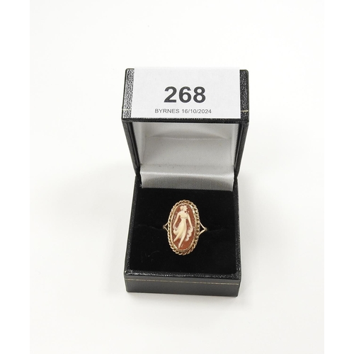 268 - 9ct gold cameo ring, size M, gross weight approx. 3.2g