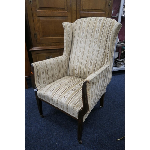 574 - Edwardian mahogany and upholstered wing armchair, width 60cm, height 102cm