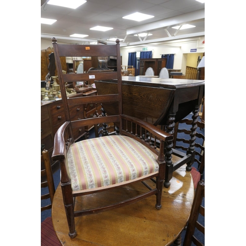 590 - Arts and Crafts period stained beech ladderback chair, also a George V oak barleytwist gateleg table... 