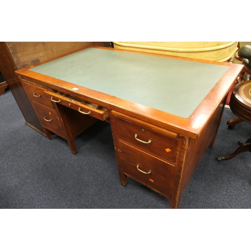 597 - 1920s oak twin pedestal desk, width 152cm, depth 87cm