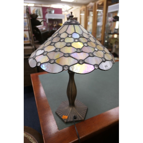 602 - Art Nouveau style leaded glass table lamp, height 51cm