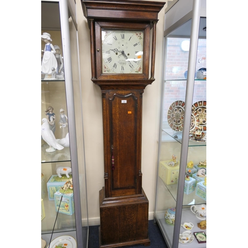 609 - John Joyce, Ruthin, an oak and mahogany banded painted dial eight day longcase clock, with two weigh... 