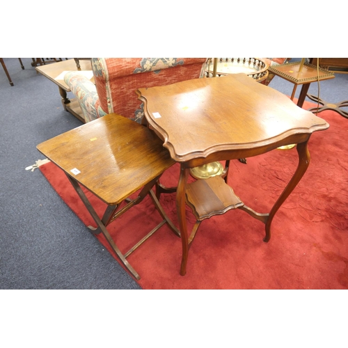 610 - Victorian walnut shaped square occasional table, also a small oak folding table (2)