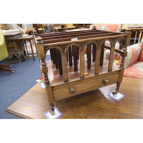 617 - George III mahogany canterbury, with original brass castors, 54cm x 41cm x 50cm high