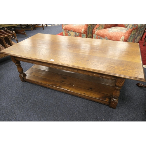 618 - Reproduction oak two tier coffee table, length 152cm, width 74cm, height 46cm