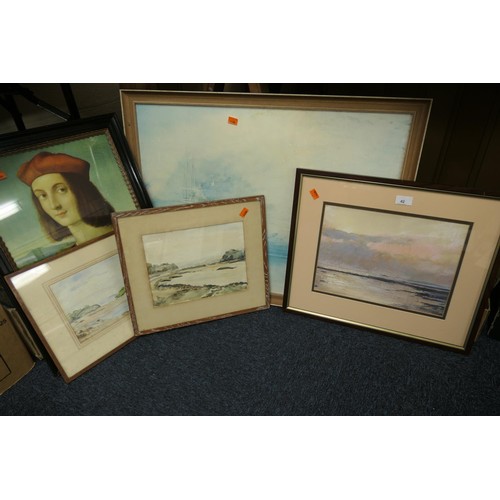 42 - George Thompson, Hilbre Island, watercolour and pastel, signed and dated 1986, also two further wate... 