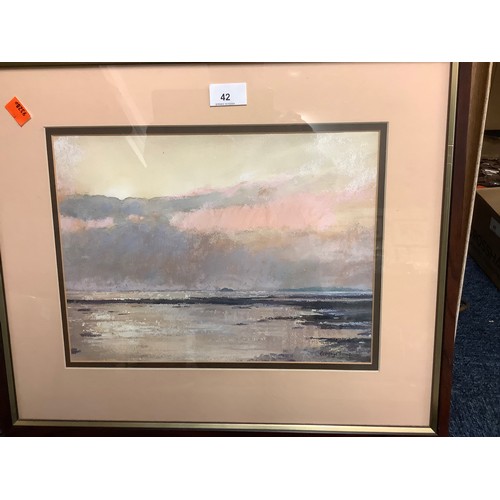 42 - George Thompson, Hilbre Island, watercolour and pastel, signed and dated 1986, also two further wate... 