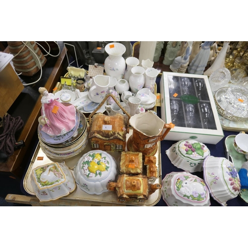 1 - Assortment of ornamental ceramics and glassware including Coalport cottages, Aynsley Little Sweethea... 