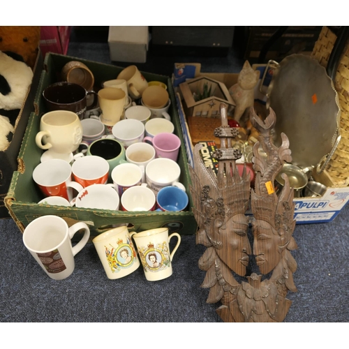 20 - Assorted household items including royal commemorative and other mugs, treen items etc (2 boxes)