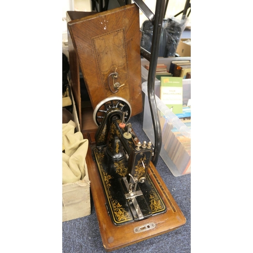 37 - Victorian walnut cased hand crank sewing machine by Frister & Rossmann