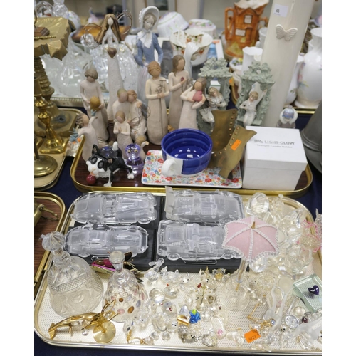 46 - Assorted glass and other ornaments including some Swarovski crystal, and three Lladro figures etc (2... 