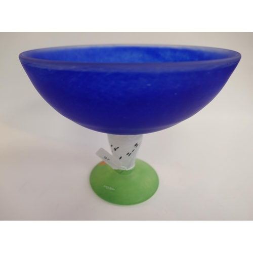 97 - Gunnel Sahlin for Kosta Boda, blue and green matte glass pedestal bowl, 24.5cm