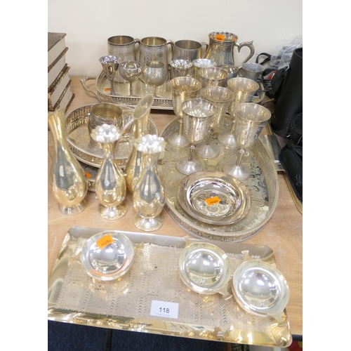 118 - Assortment of modern silver plated wares including numerous goblets, tankards, trays etc