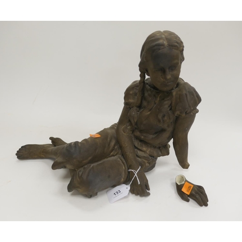 133 - Limited edition terracotta sculpture of a young girl (a/f), height 29.5cm