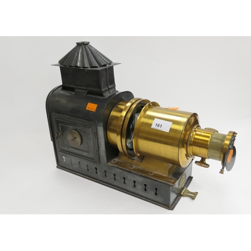 161 - Optimus lacquered brass and pressed metal magic lantern, 43cm