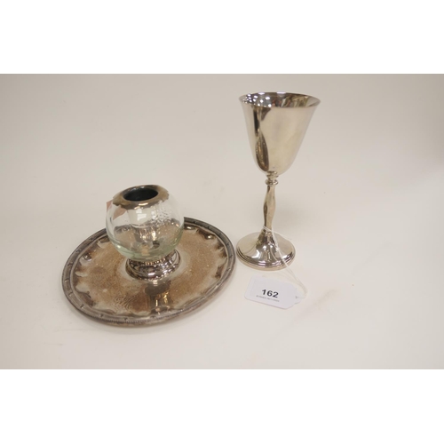 162 - Goldsmiths & Silversmiths Regent Plate glass match striker, also a silver plated goblet (2)