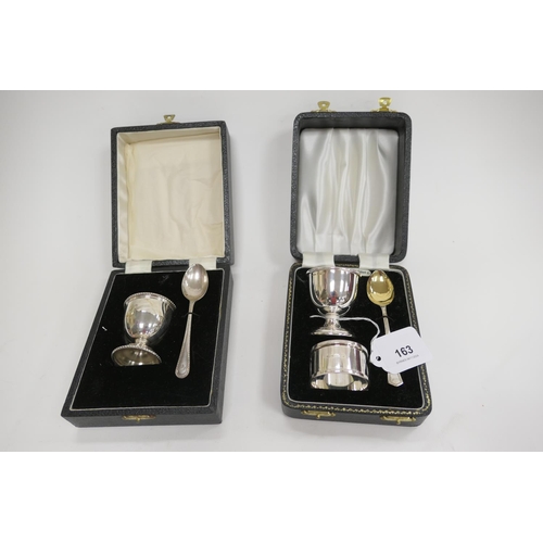 163 - Silver christening set, Birmingham 1969, also another silver christening set, both boxed (2)