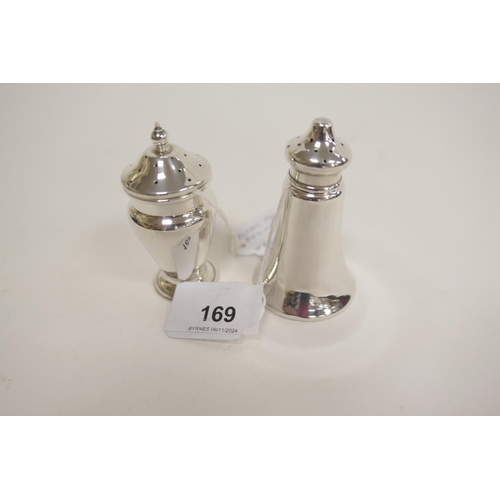 169 - Two silver pepper pots, Birmingham 1912 and 1971, weight approx. 58g