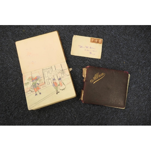 180 - Two Edwardian autograph albums and a Victorian envelope with penny red stamps