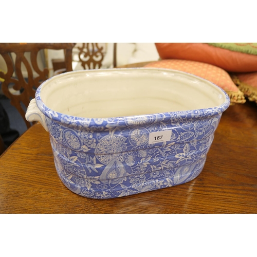 187 - Blakeney blue and white printware foot bath, 42cm