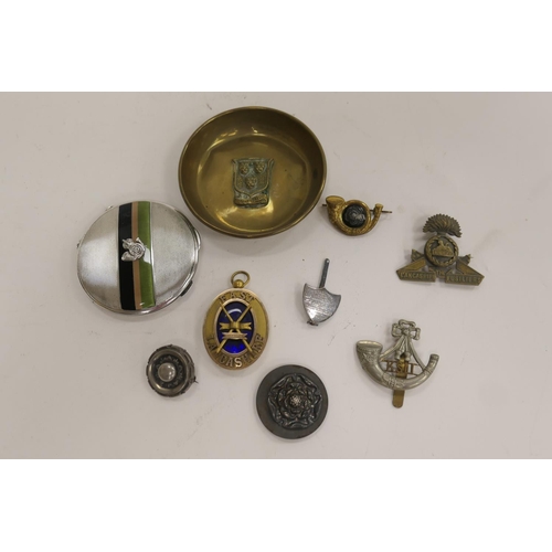 201 - Military interest: Silver and enamelled compact bearing The King's Own Yorkshire Light Infantry badg... 