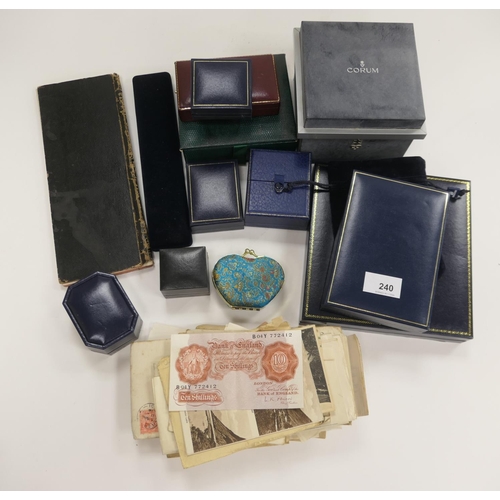 240 - Assorted jewellery boxes and mixed ephemera including a ten shilling bank note