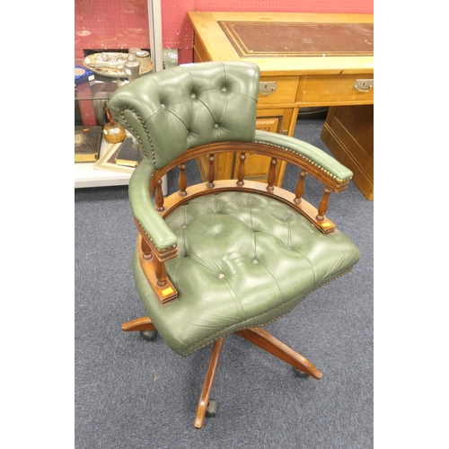 247 - Green leather upholstered swivel office chair