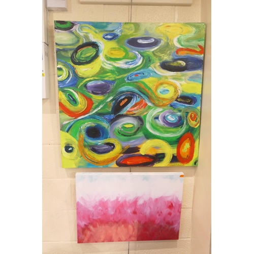 259 - Sarah Richardson (Contemporary), Abstract swirls, signed oil on canvas, 90cm square, also another sm... 