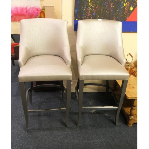 262 - Pair of modern silver fabric upholstered bar stools