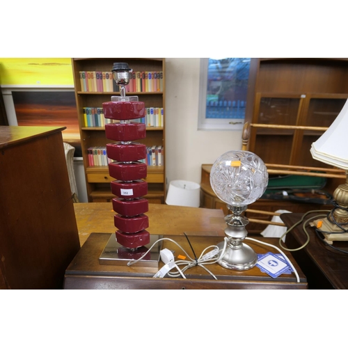 352 - Modern cut glass and metal table lamp, and a modernist table glass, height 60cm (2)