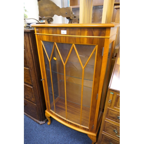 357 - Yewood bow front display cabinet