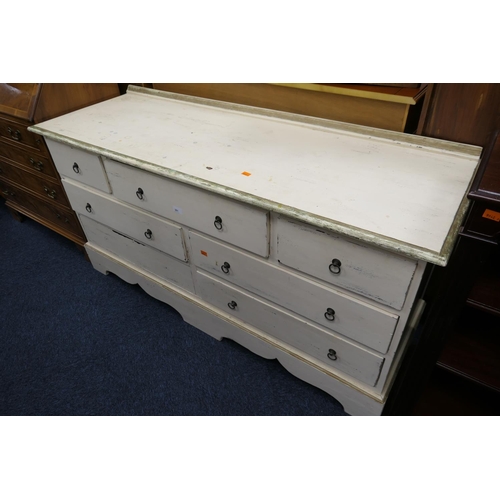 361 - Distressed painted hardwood dressing chest, width 151cm, height 75cm, depth 50.5cm