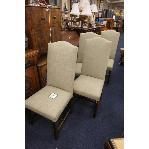 373 - Set of four green fabric upholstered high back dining chairs