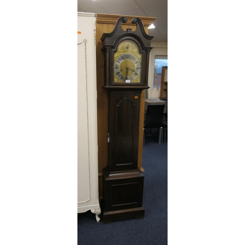 394 - Oak Westminster chiming grandmother clock, height 192cm