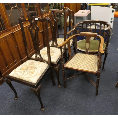 405 - Late Victorian mahogany tub chair, also a Victorian stained beech tub chair, two Chippendale style m... 